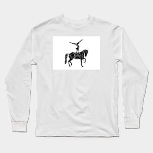 Girl Equestrian Black and White Painting Long Sleeve T-Shirt